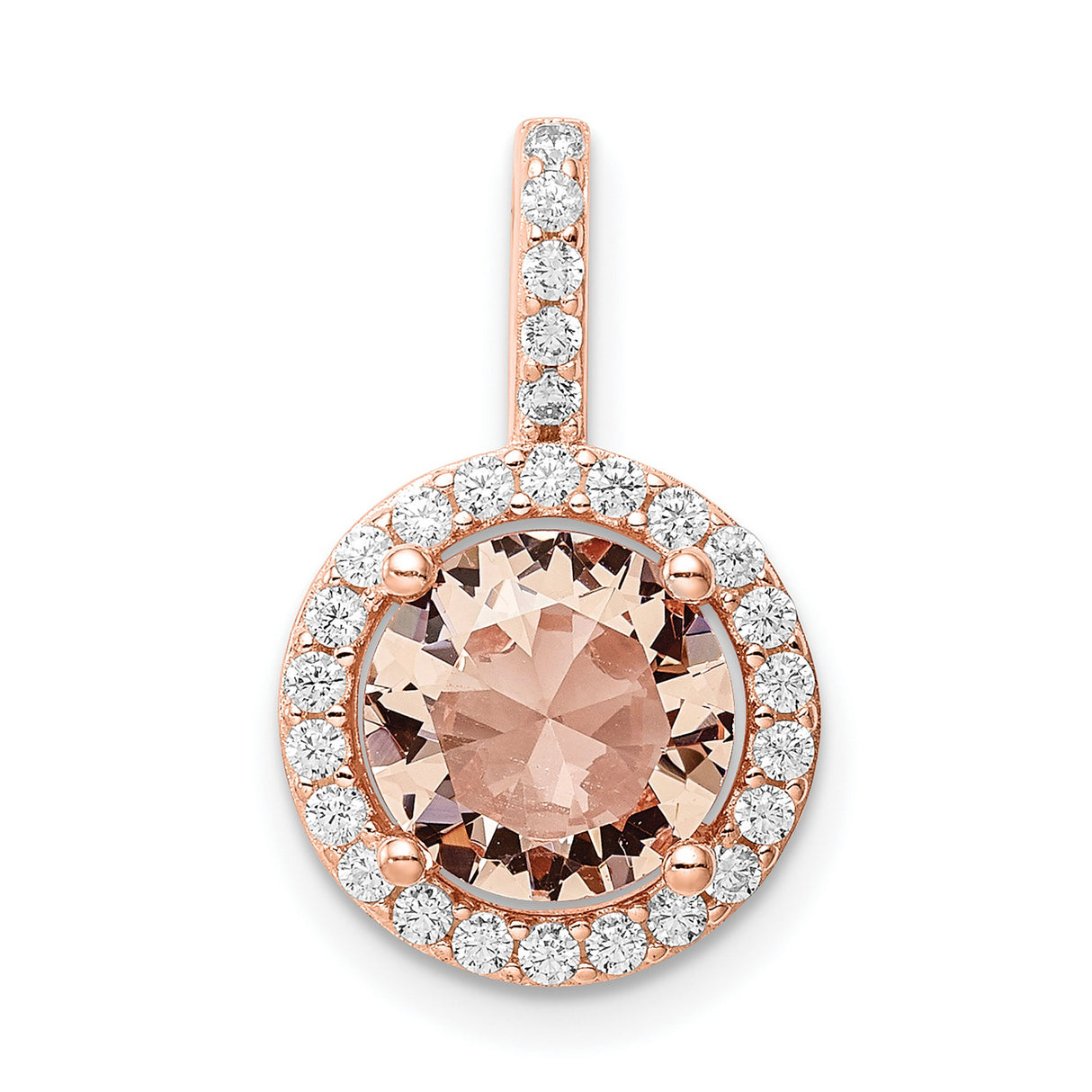 Sterling Silver Rose Gold Plated Pendant with Pink Cubic Zirconia and Halo Design