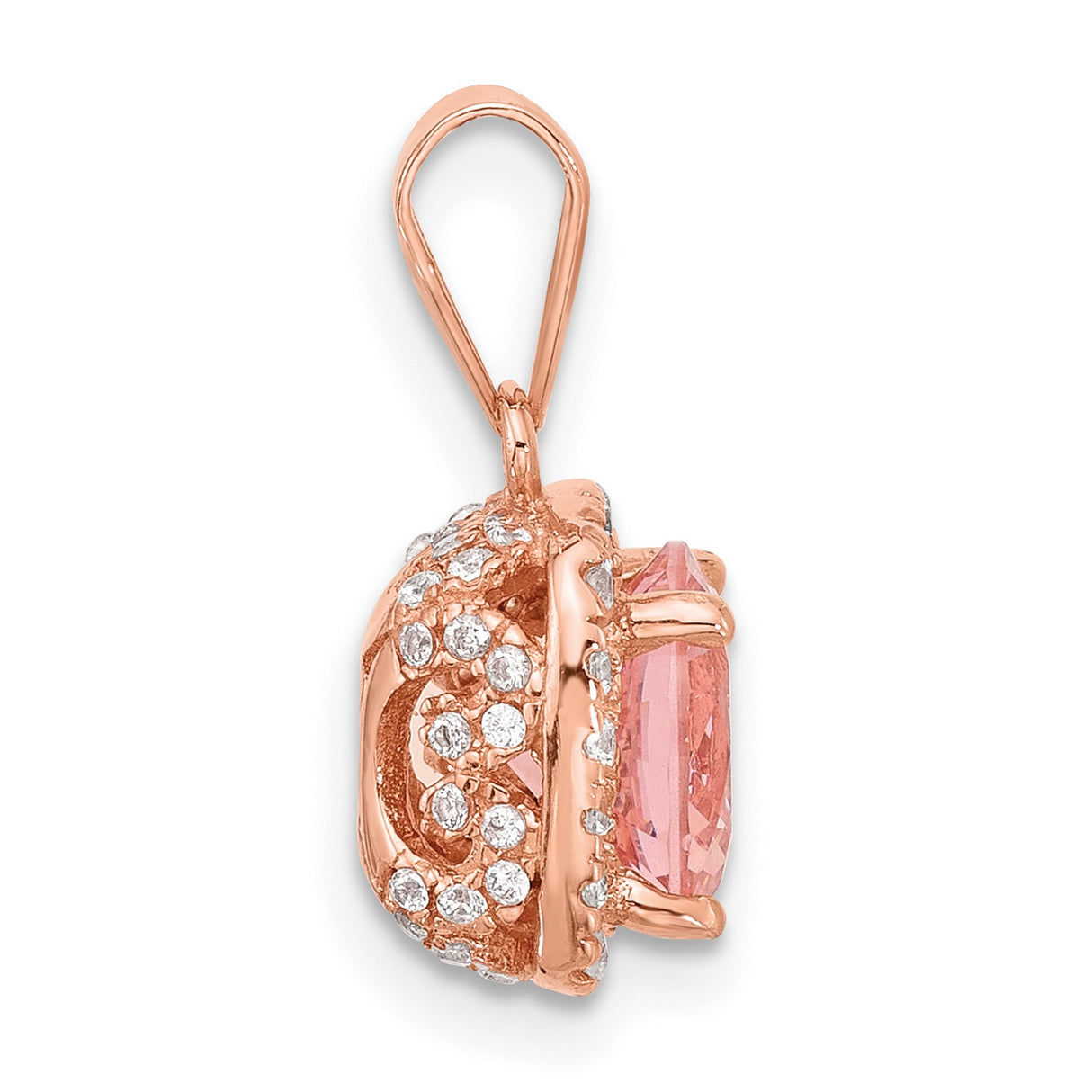 Sterling Silver Halo Pendant with Pink Cubic Zirconia Center and Clear Accents for Women