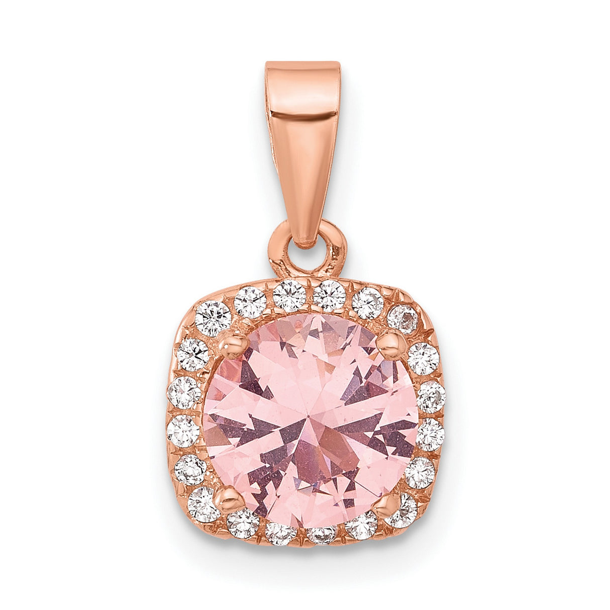 Sterling Silver Halo Pendant with Pink Cubic Zirconia Center and Clear Accents for Women