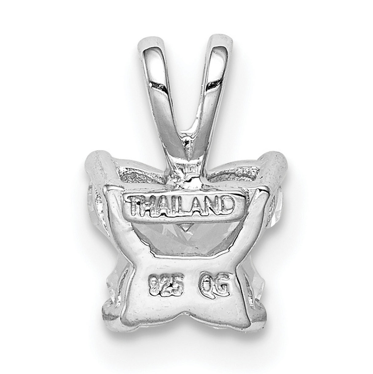 Sterling Silver Floral Pendant with Cushion Cut Cubic Zirconia Solitaire