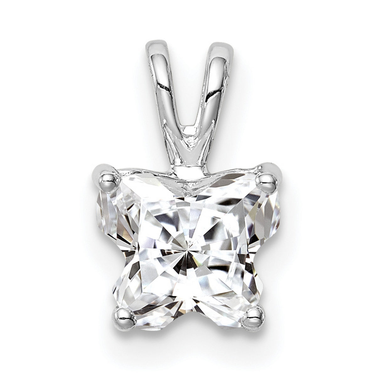 Sterling Silver Floral Pendant with Cushion Cut Cubic Zirconia Solitaire