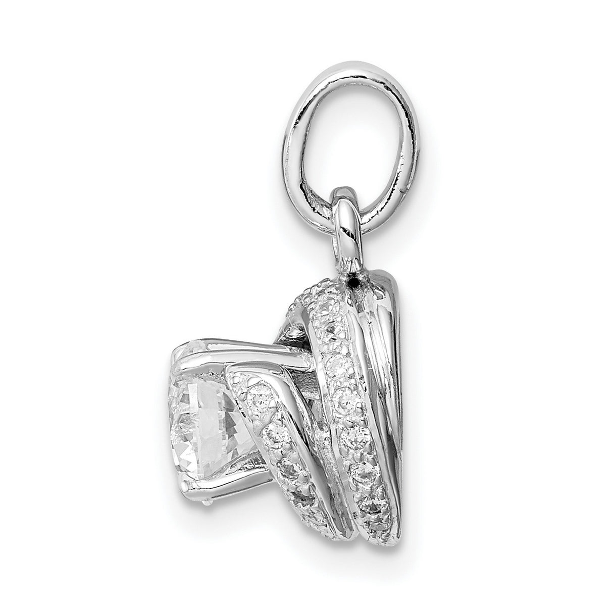 Sterling Silver Pendant with Cubic Zirconia Center, Twist Halo Design for Women