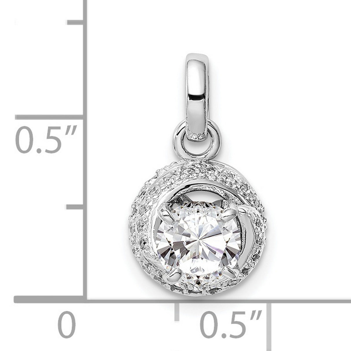 Sterling Silver Pendant with Cubic Zirconia Center, Twist Halo Design for Women