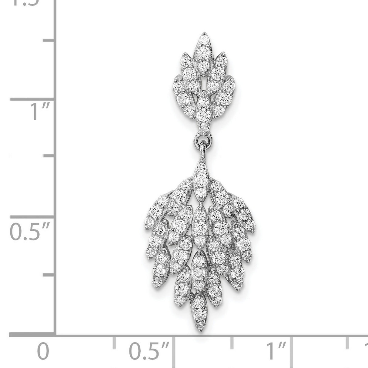 Sterling Silver Leaf Dangle Earrings with Cascading Cubic Zirconia, Nature-Inspired Drop Design