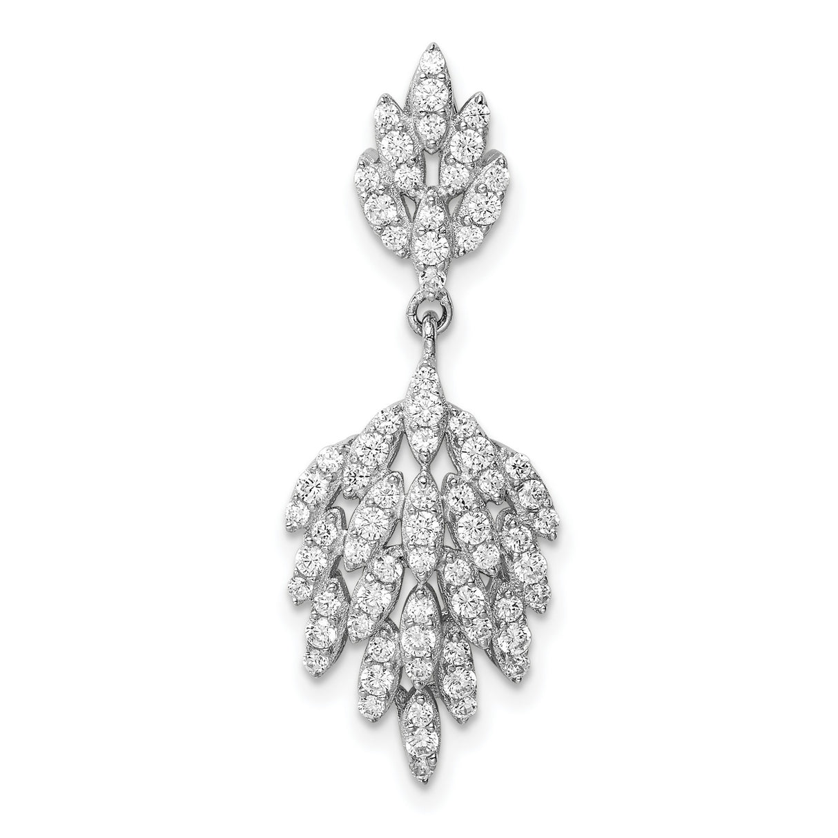 Sterling Silver Leaf Dangle Earrings with Cascading Cubic Zirconia, Nature-Inspired Drop Design
