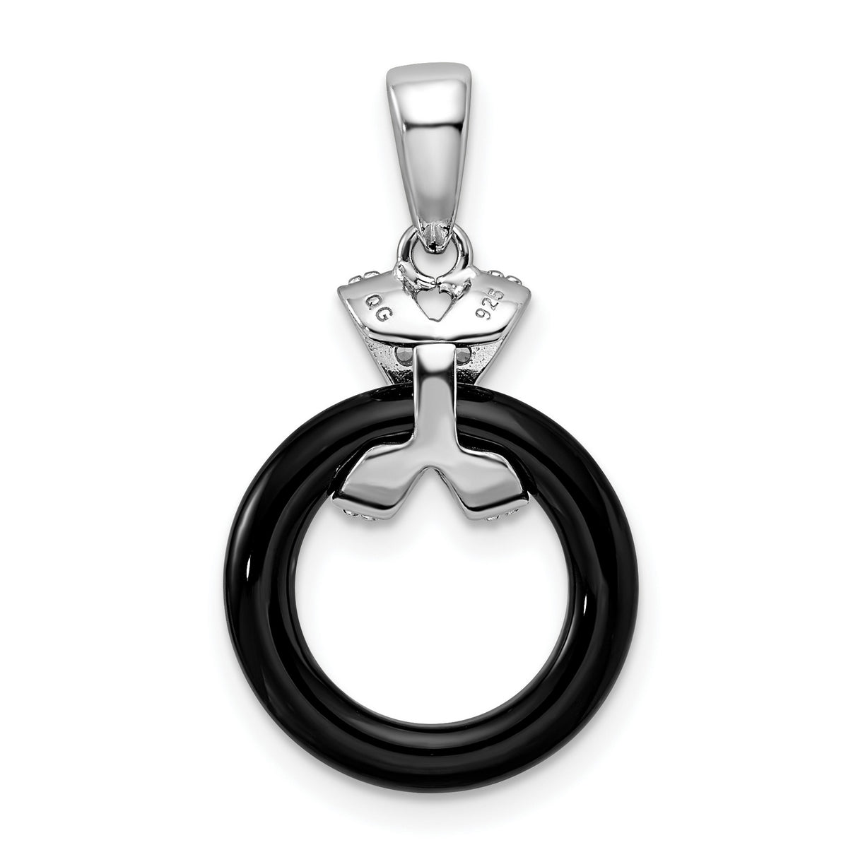 Sterling Silver Awareness Pendant with Black Onyx Loop and Cubic Zirconia Ribbon