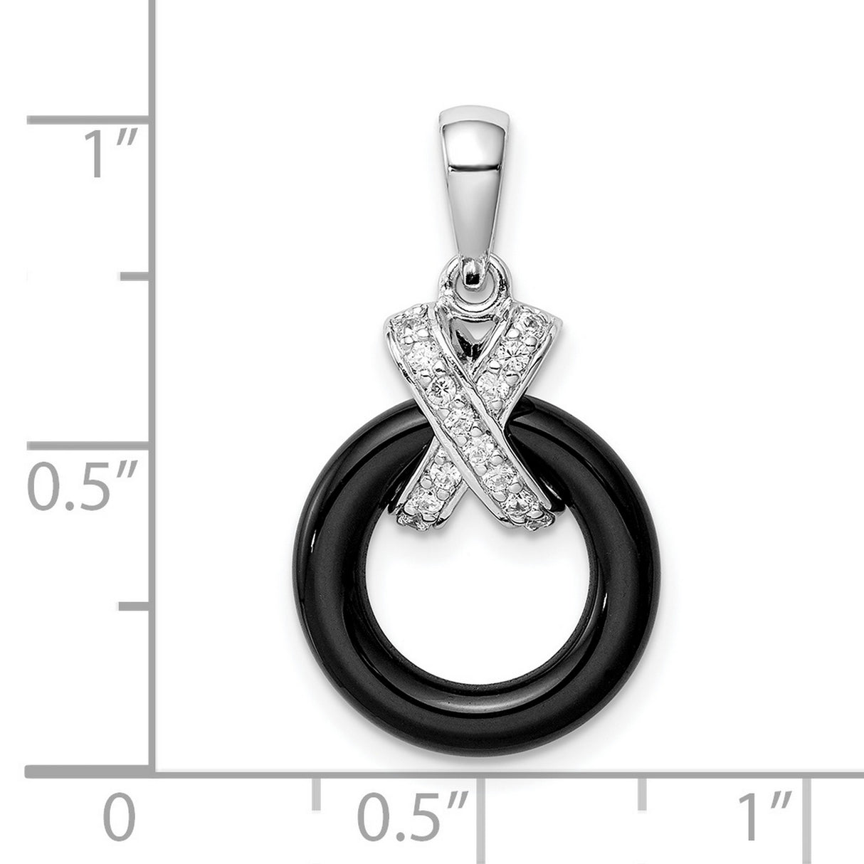 Sterling Silver Awareness Pendant with Black Onyx Loop and Cubic Zirconia Ribbon