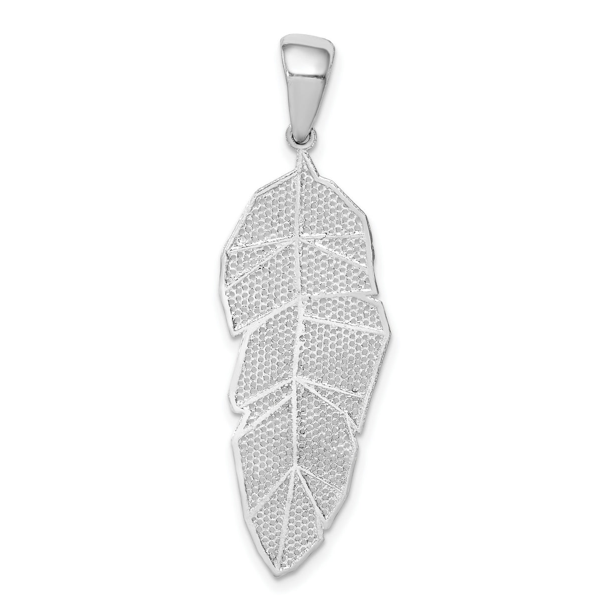 Sterling Silver Feather Pendant with Textured Leaf Design and Polished Accents for Women