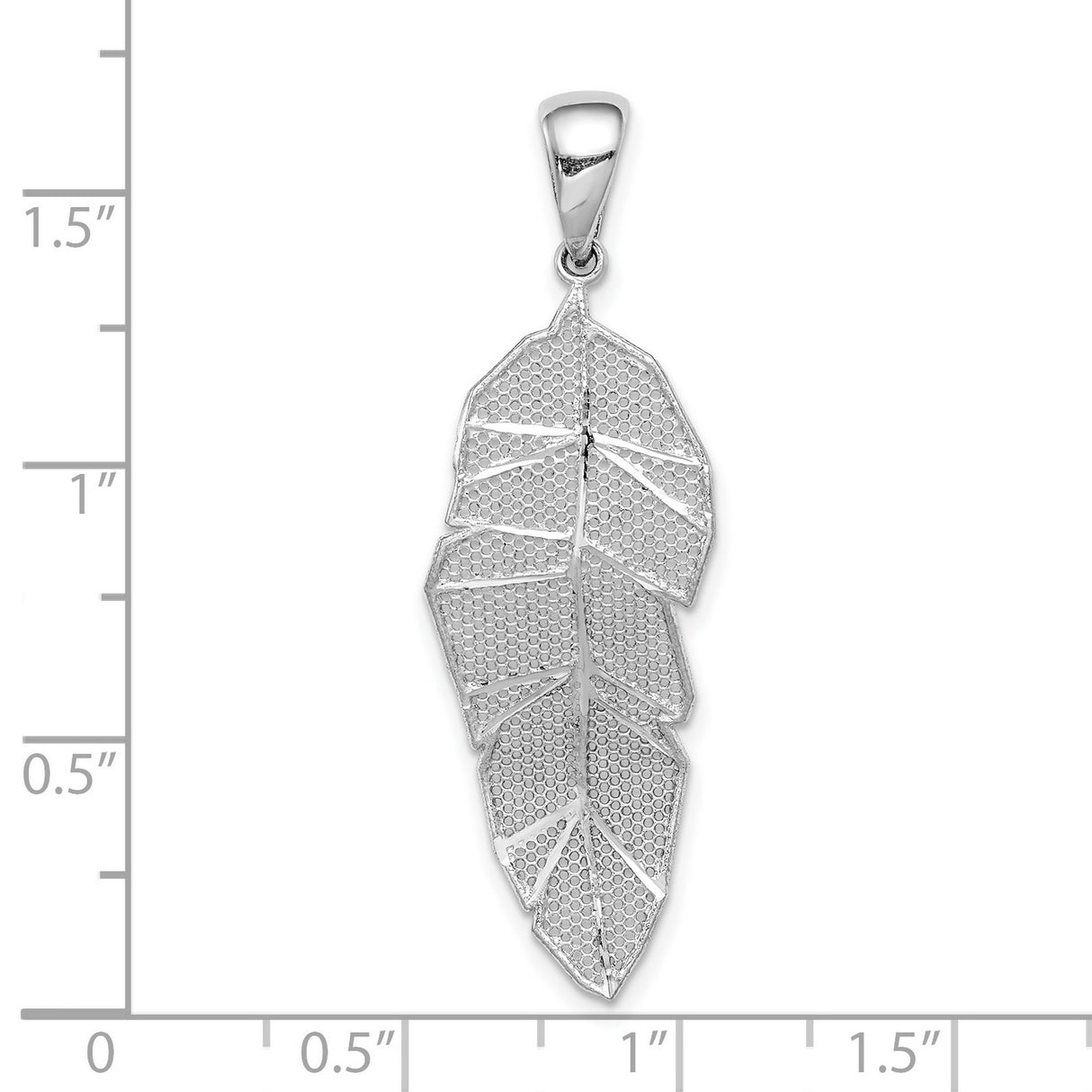 Sterling Silver Feather Pendant with Textured Leaf Design and Polished Accents for Women