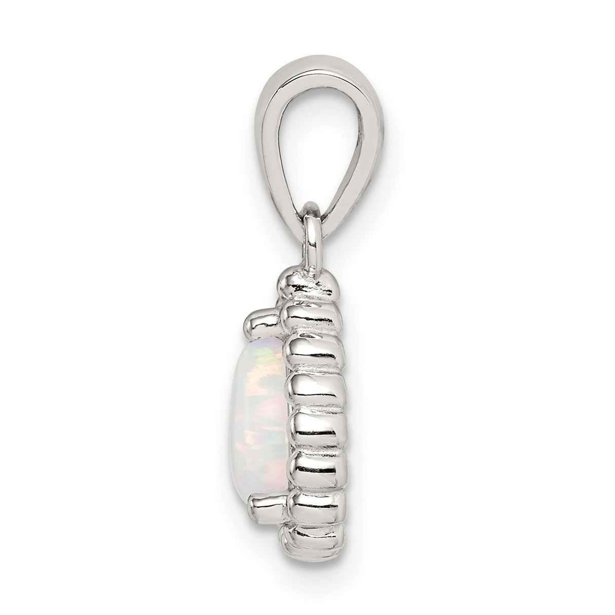 Sterling Silver Teardrop Pendant with Simulated White Opal and Beaded Frame Design