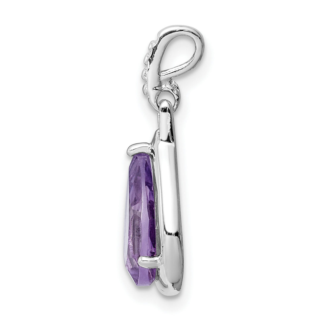 Sterling Silver Teardrop Pendant with Amethyst Gemstone and Accent Bail for Women