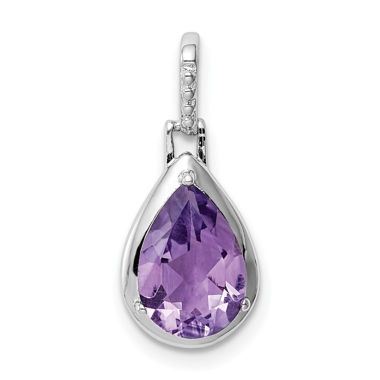 Sterling Silver Teardrop Pendant with Amethyst Gemstone and Accent Bail for Women