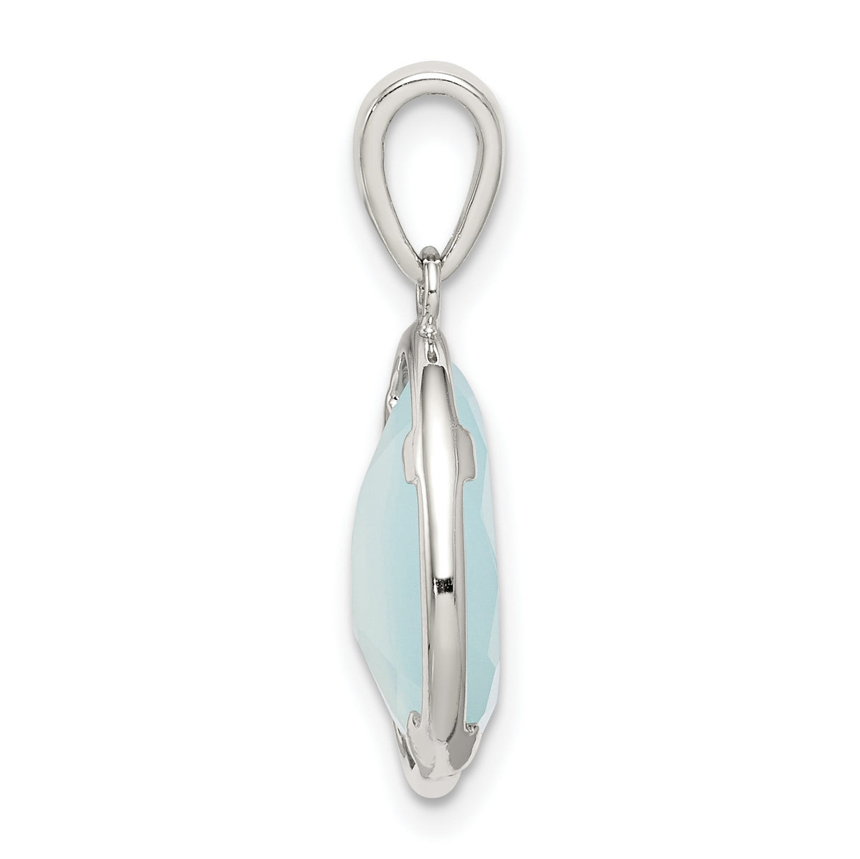 Sterling Silver Pendant with Light Blue Chalcedony, Bezel Prong Setting, Minimalist Style