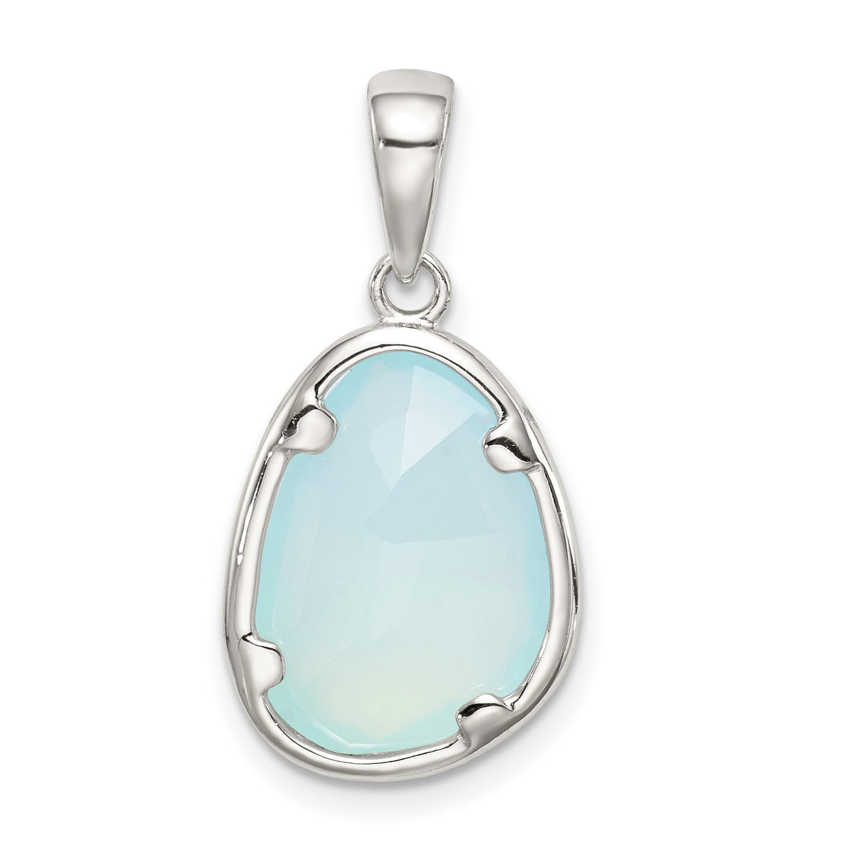 Sterling Silver Pendant with Light Blue Chalcedony, Bezel Prong Setting, Minimalist Style