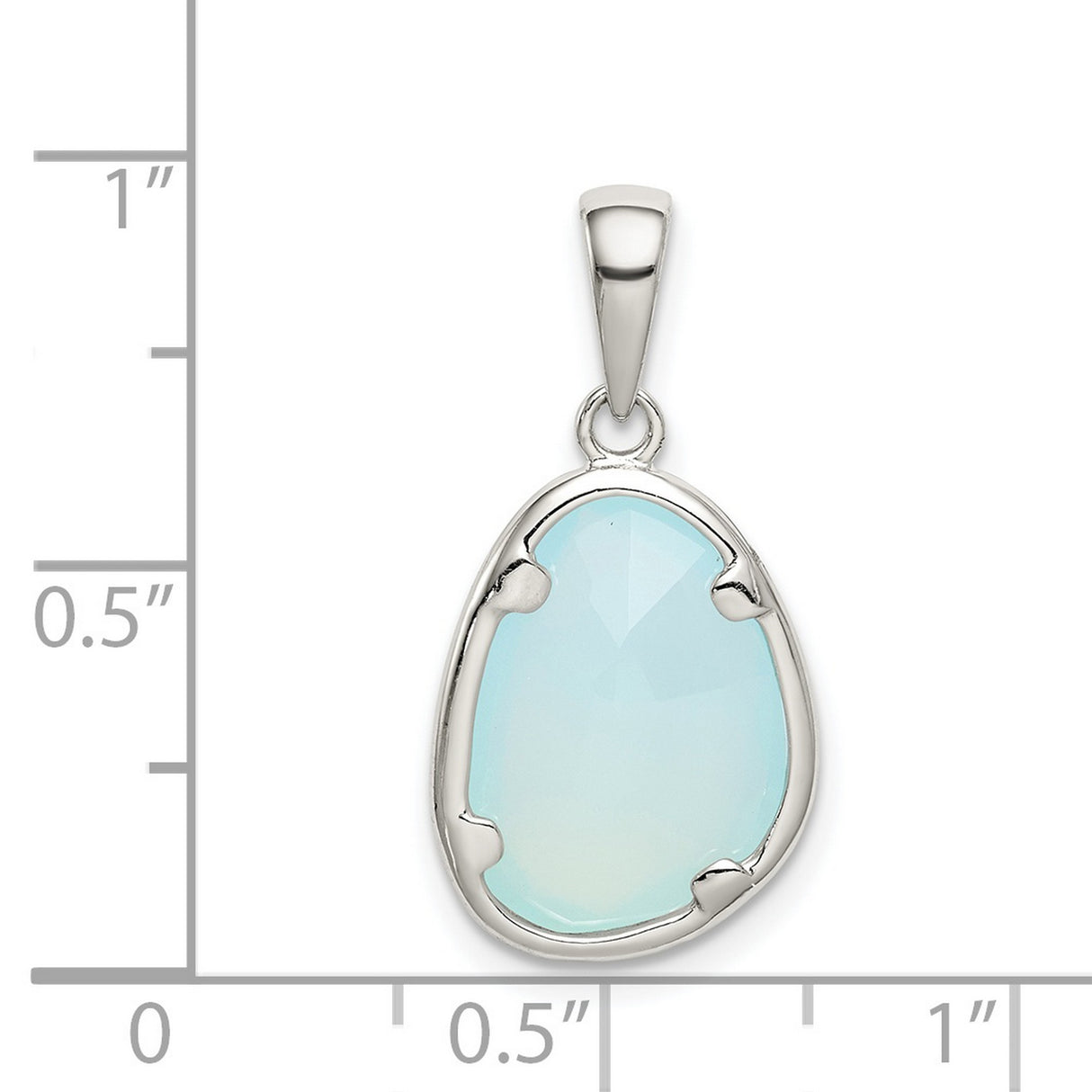 Sterling Silver Pendant with Light Blue Chalcedony, Bezel Prong Setting, Minimalist Style