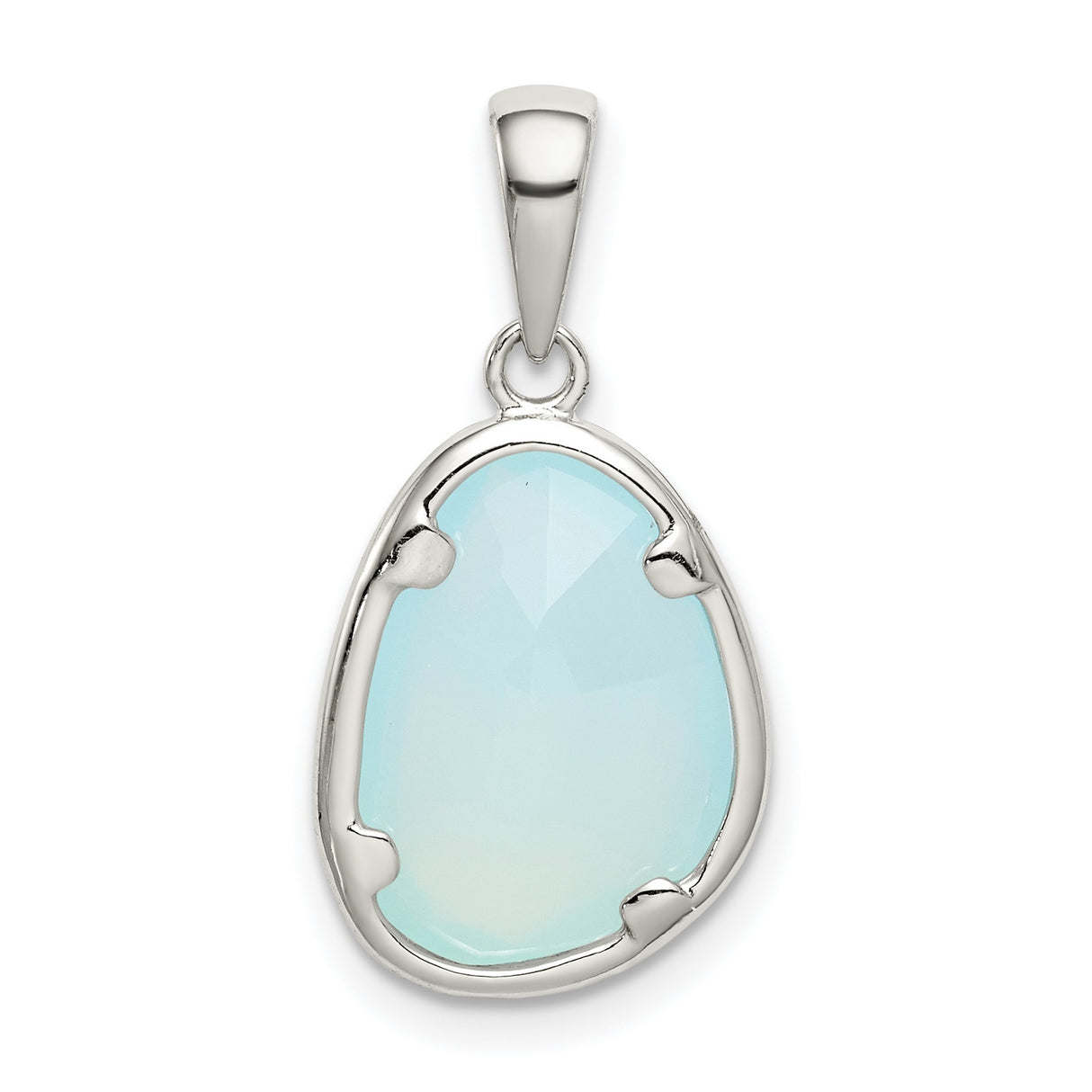 Sterling Silver Pendant with Light Blue Chalcedony, Bezel Prong Setting, Minimalist Style