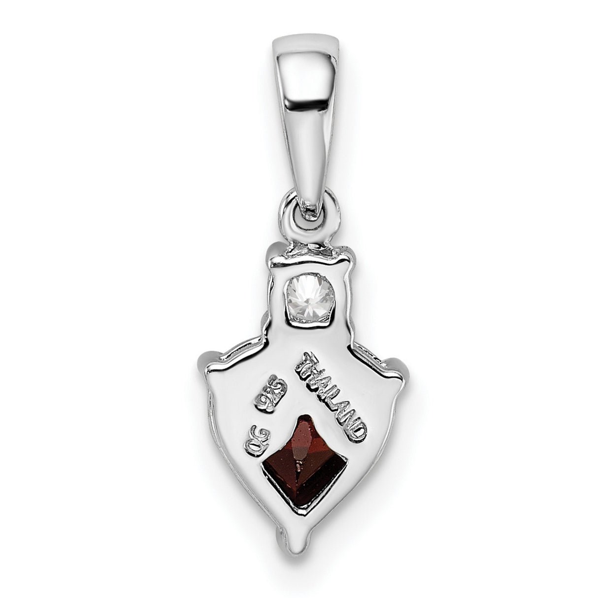 Heart Garnet and White Topaz Charm Pendant in Real 925 Sterling Silver