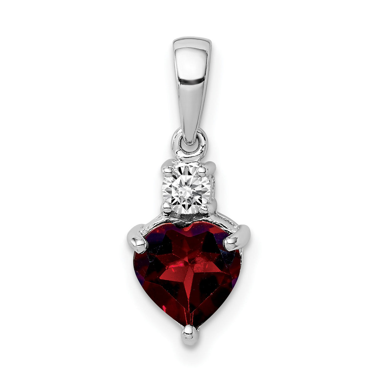 Heart Garnet and White Topaz Charm Pendant in Real 925 Sterling Silver