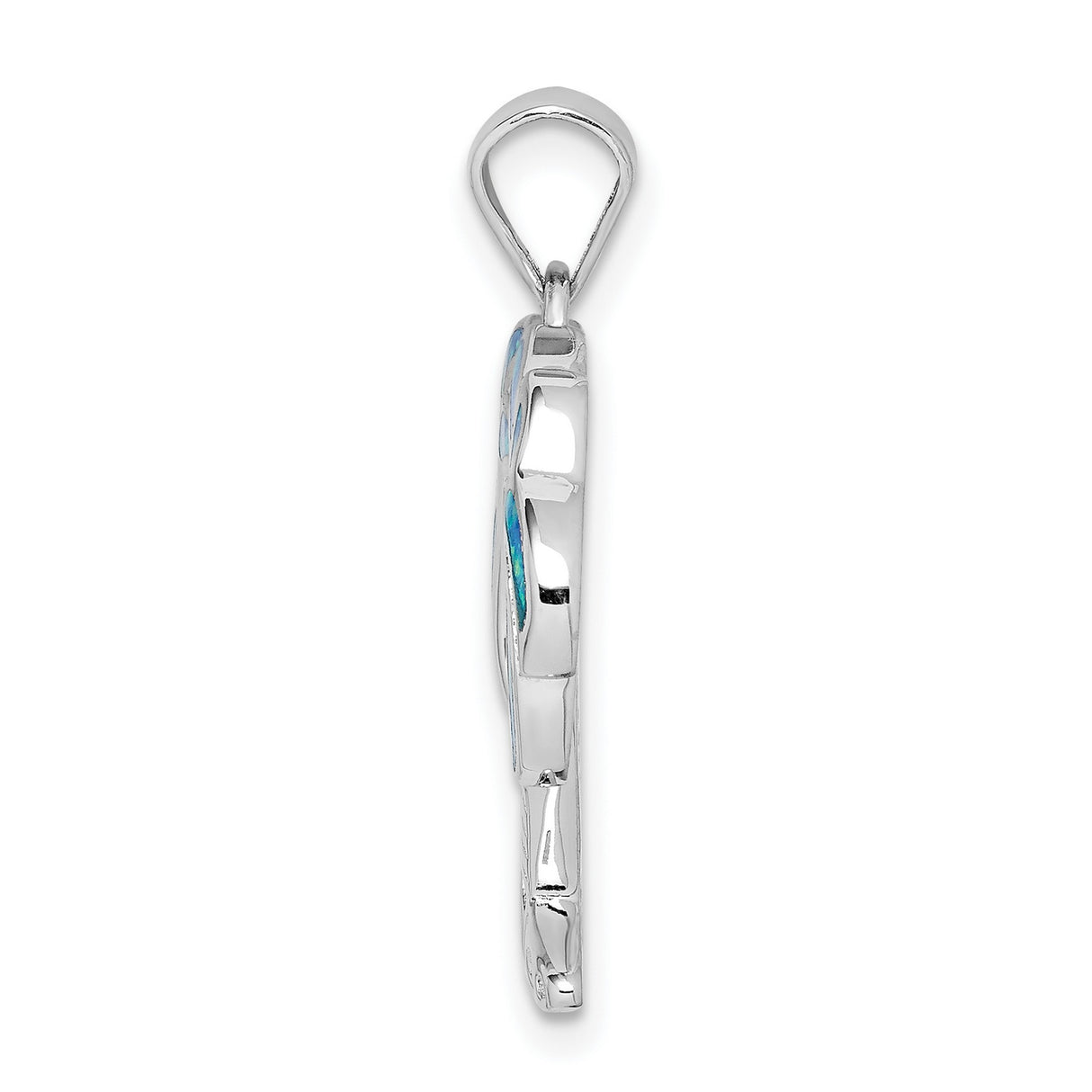 Sterling Silver Pendant with Lab Created Blue Opal, Palm Tree Heart Design, Ocean Theme