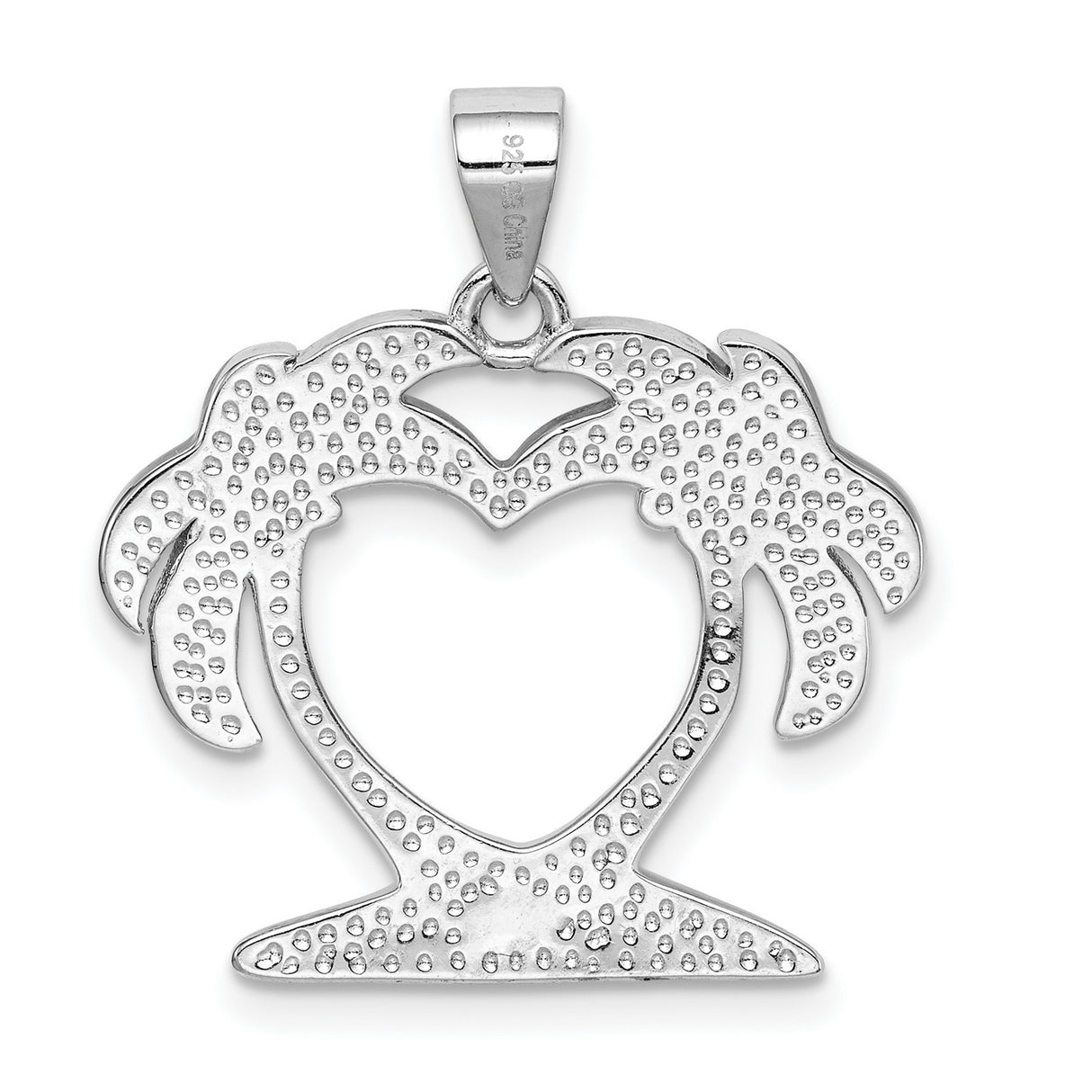 Sterling Silver Pendant with Lab Created Blue Opal, Palm Tree Heart Design, Ocean Theme