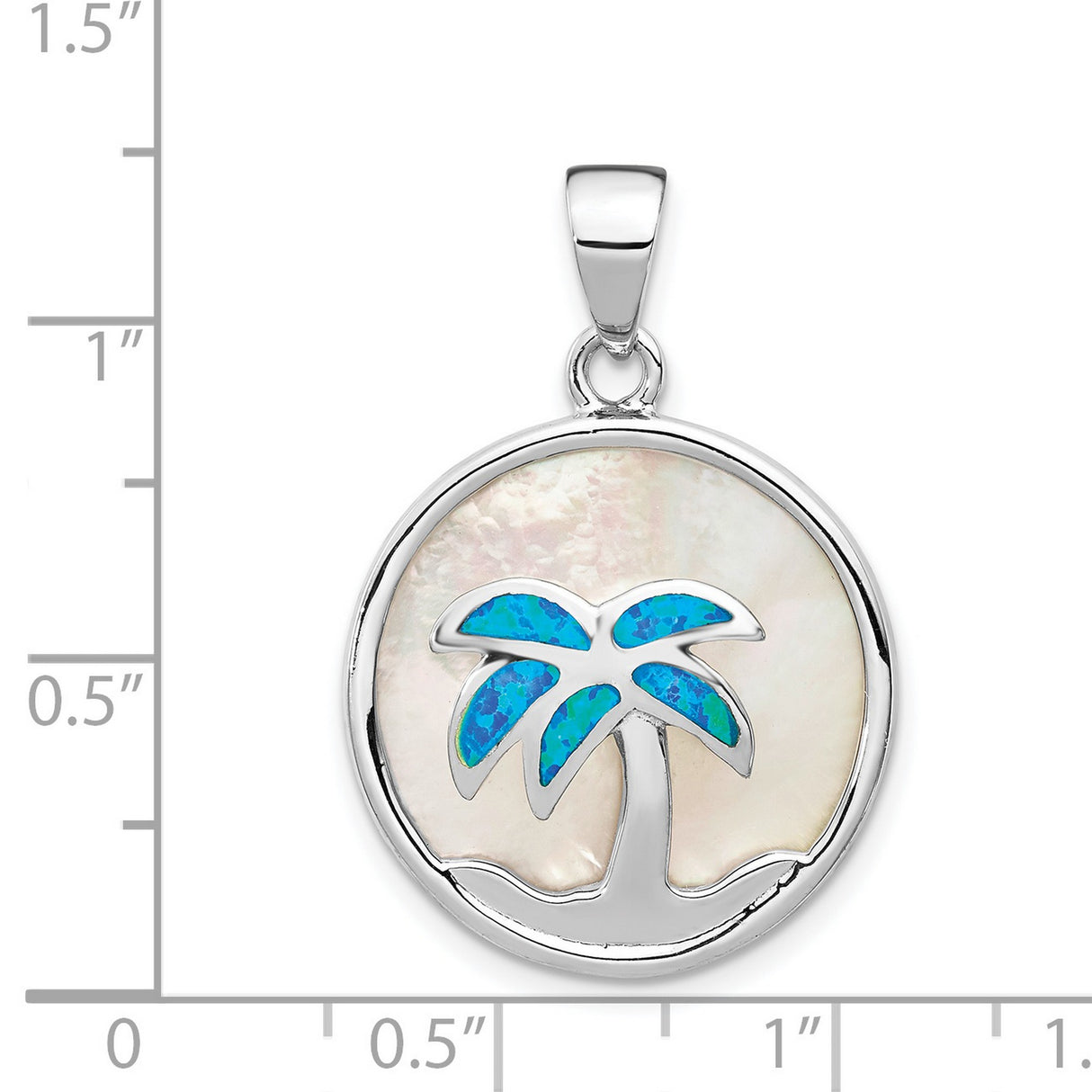 Sterling Silver Palm Pendant with Blue Opal and Mother of Pearl, Tropical Beach Theme