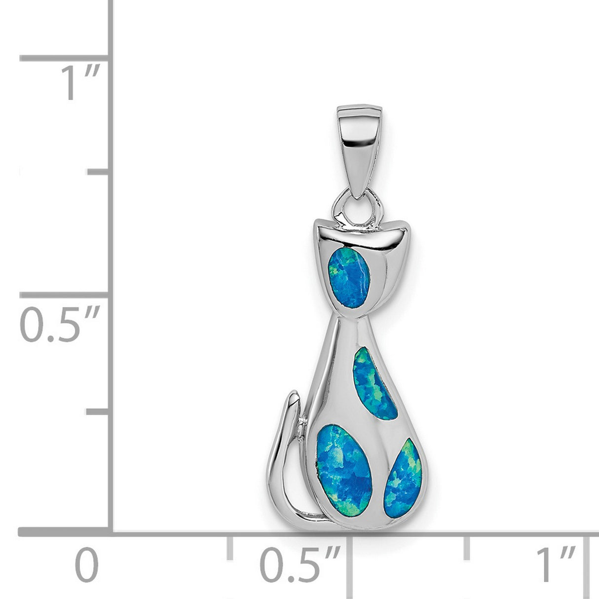 Sterling Silver Cat Pendant with Lab Created Blue Opal Inlay, Minimalist Animal Theme Jewelry