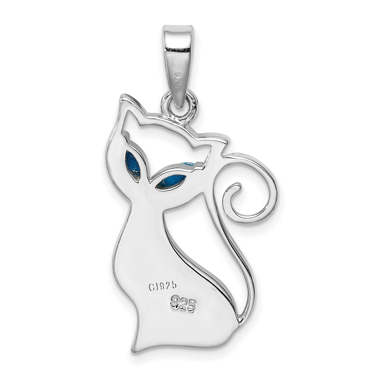 Sterling Silver Cat Pendant with Blue Lab Created Opal Inlay, Cat Silhouette Jewelry for Women
