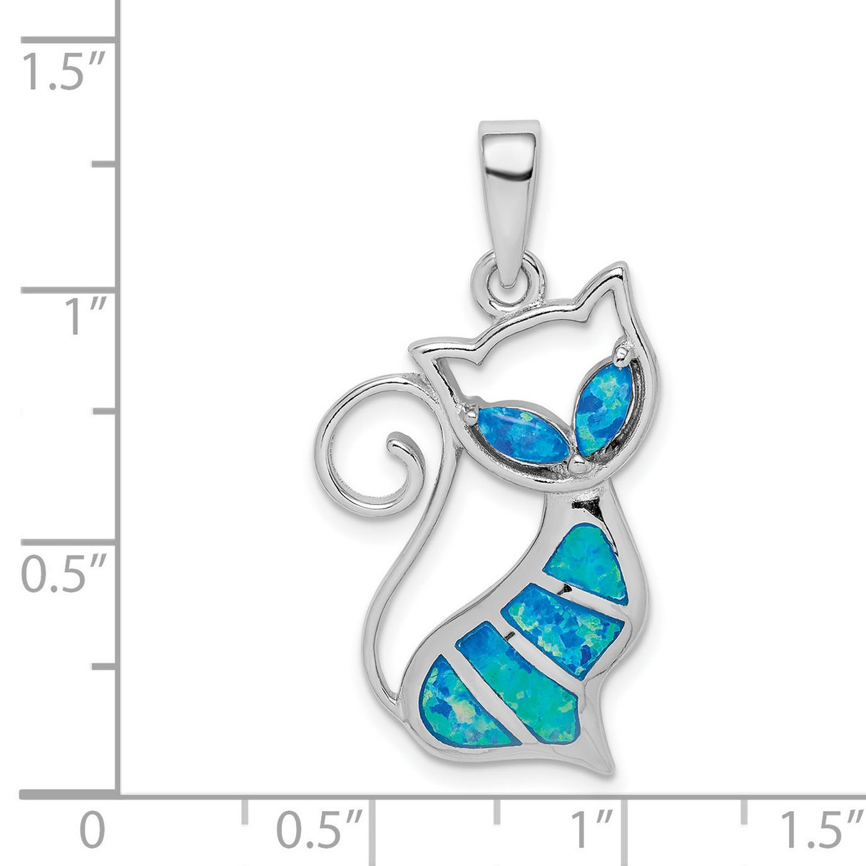 Sterling Silver Cat Pendant with Blue Lab Created Opal Inlay, Cat Silhouette Jewelry for Women