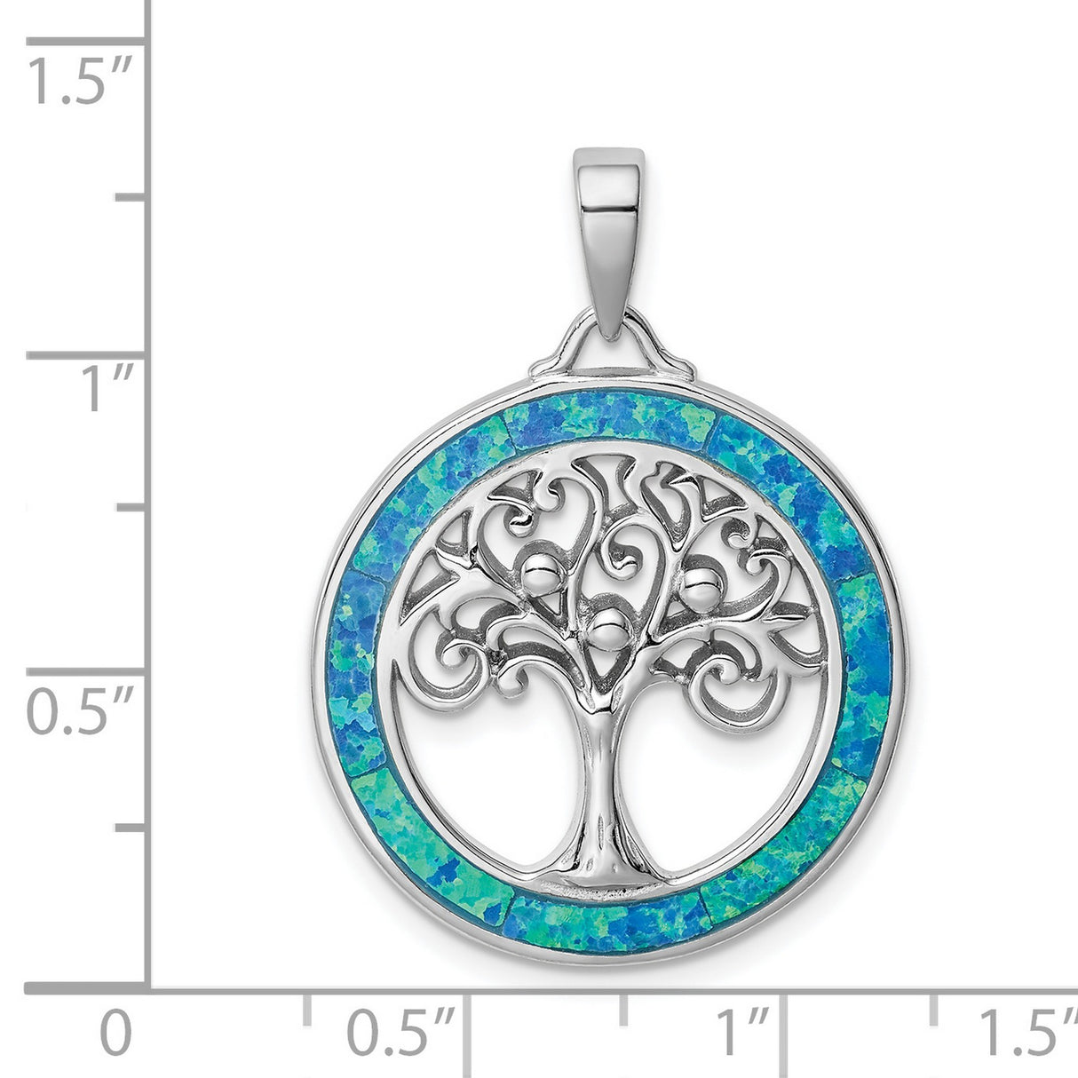 Sterling Silver Tree of Life Pendant with Lab Created Blue Green Opal Inlay, Celtic Swirl Design