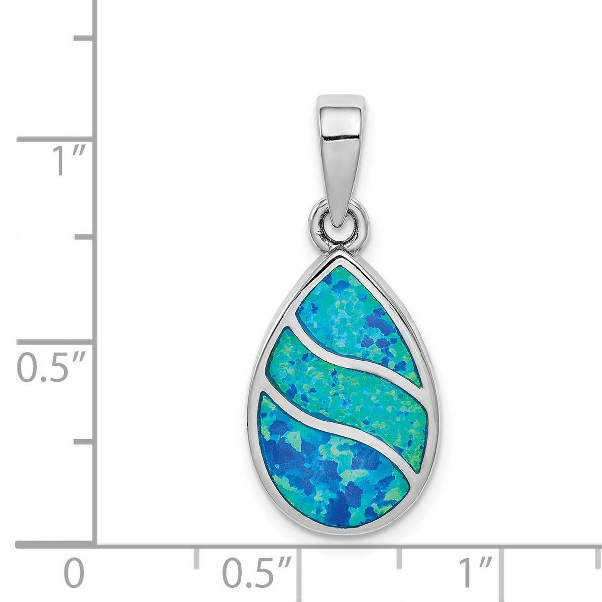 Sterling Silver Teardrop Pendant with Lab Created Opal, Wavy Ocean-Inspired Design