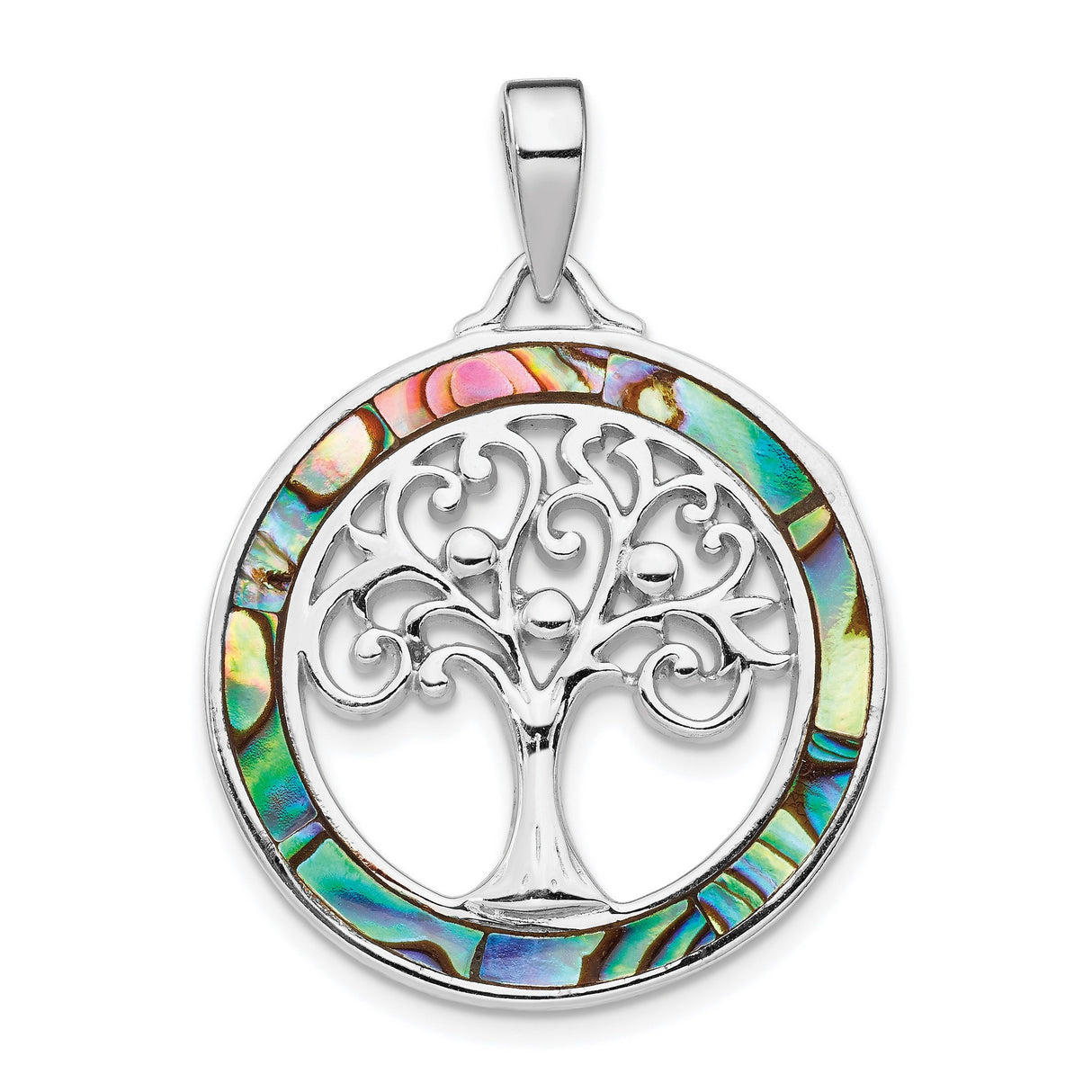 Sterling Silver Tree of Life Pendant with Abalone Shell Inlay, Spiritual Nature Jewelry for Women