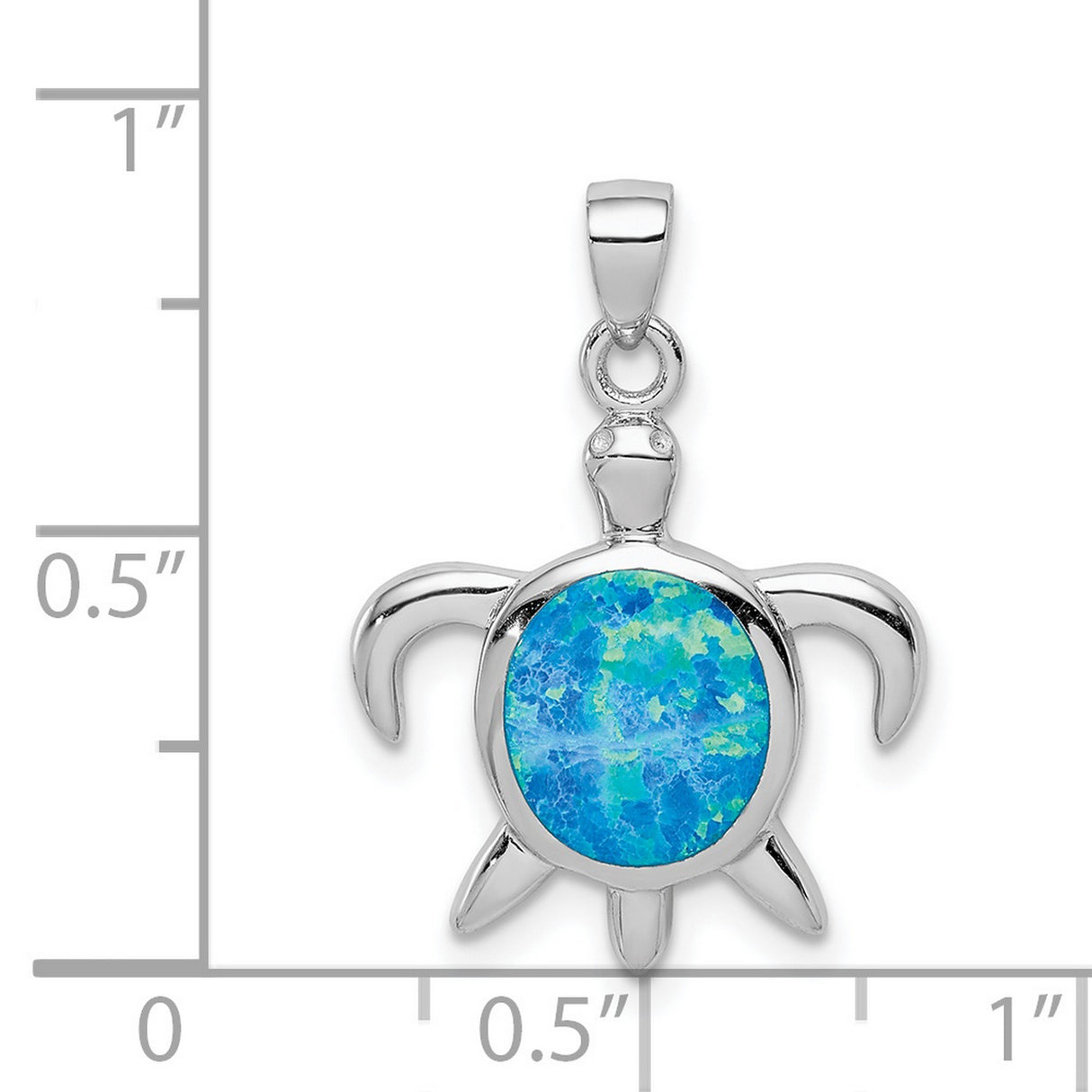 Sterling Silver Sea Turtle Pendant with Lab Created Blue Opal Inlay, Ocean Inspired Design