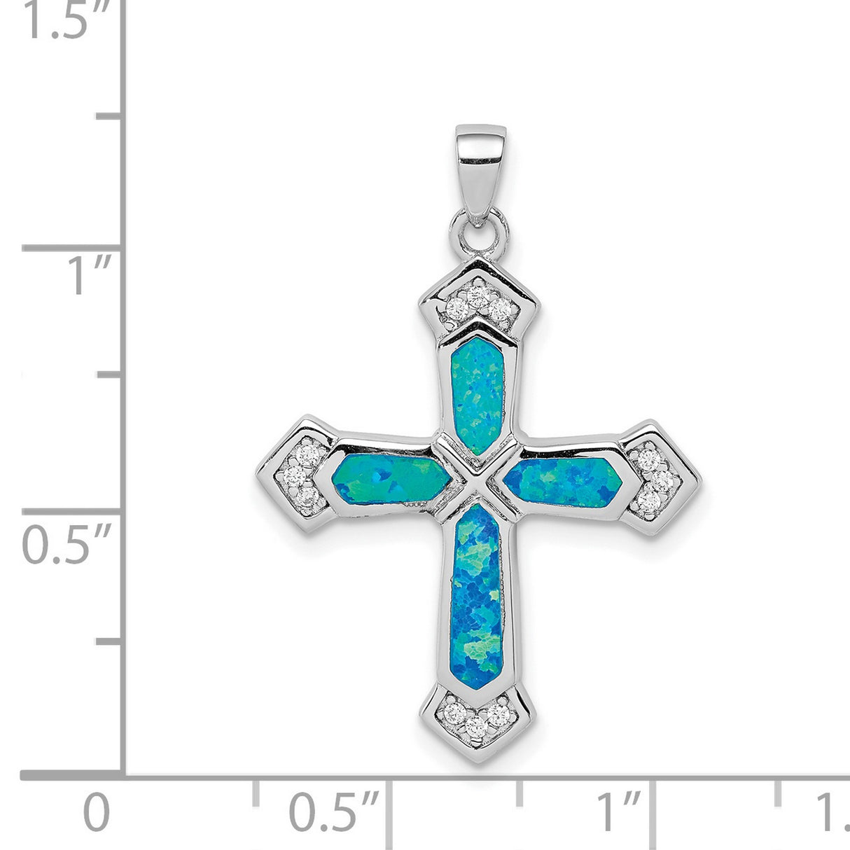 Sterling Silver Cross Pendant with Lab-Created Opal and Cubic Zirconia, Oceanic Hues, Unisex Design