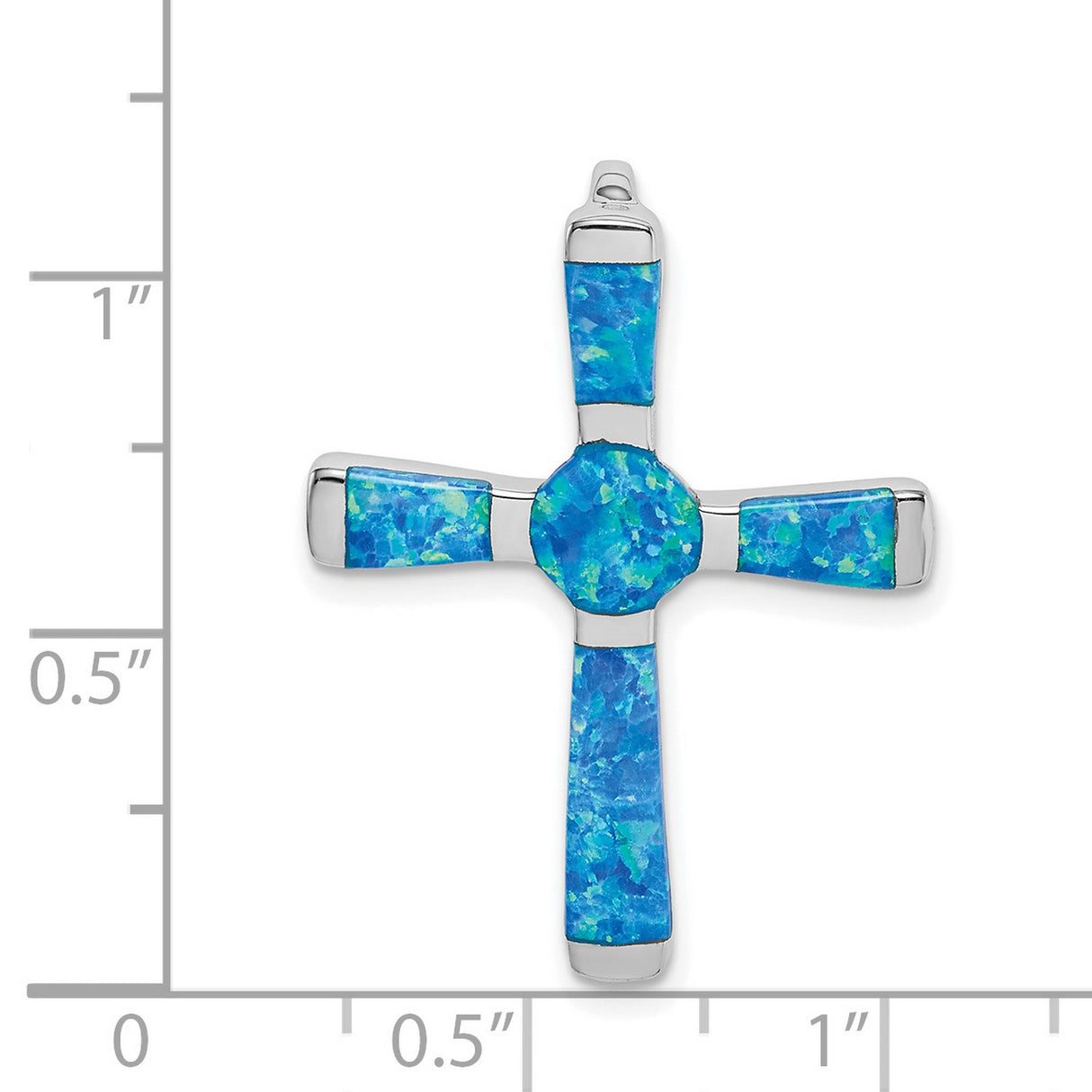 Sterling Silver Opal Cross Pendant with Blue Green Inlay, Modern Spiritual Design