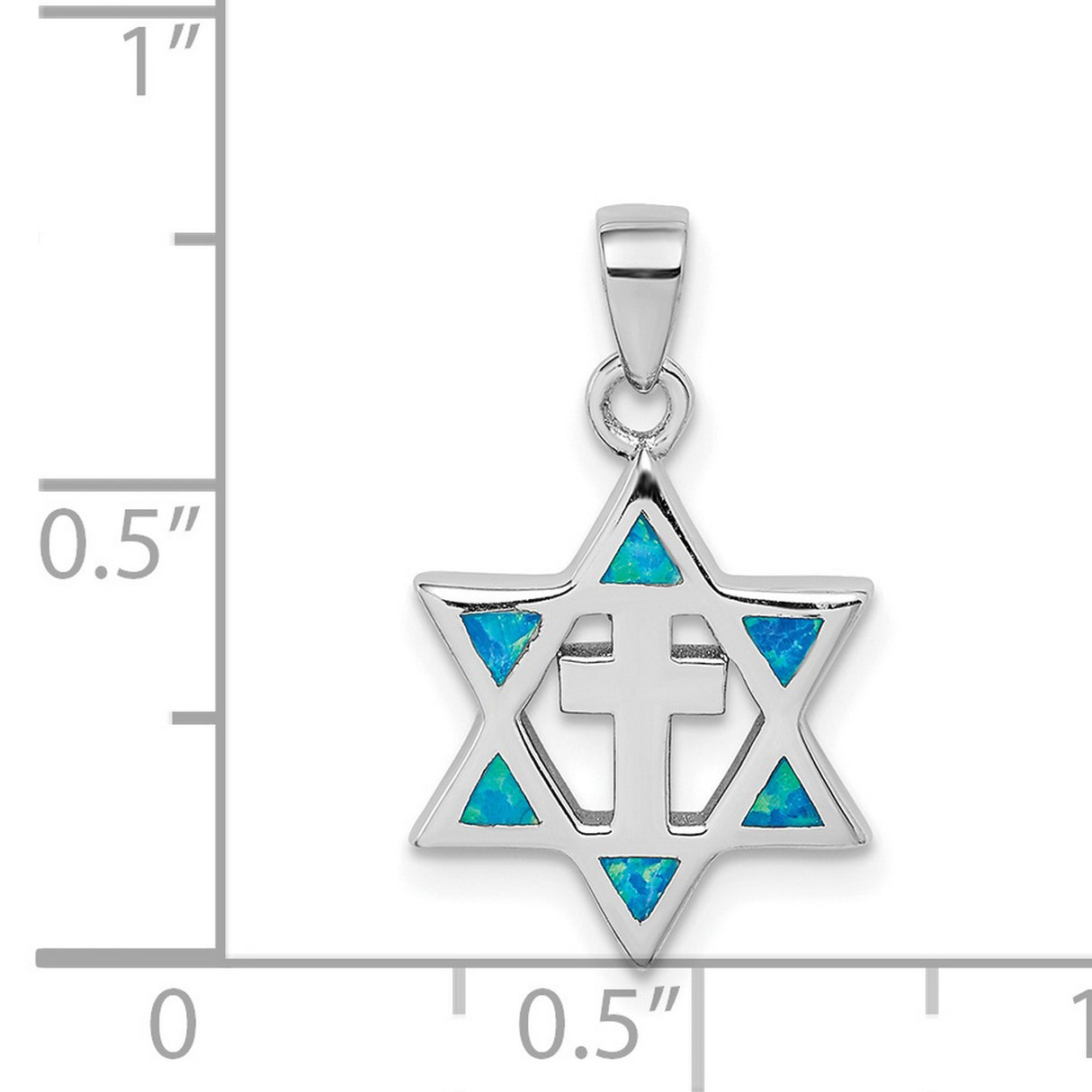 Sterling Silver Star of David Pendant with Blue Opal and Cross Cutout