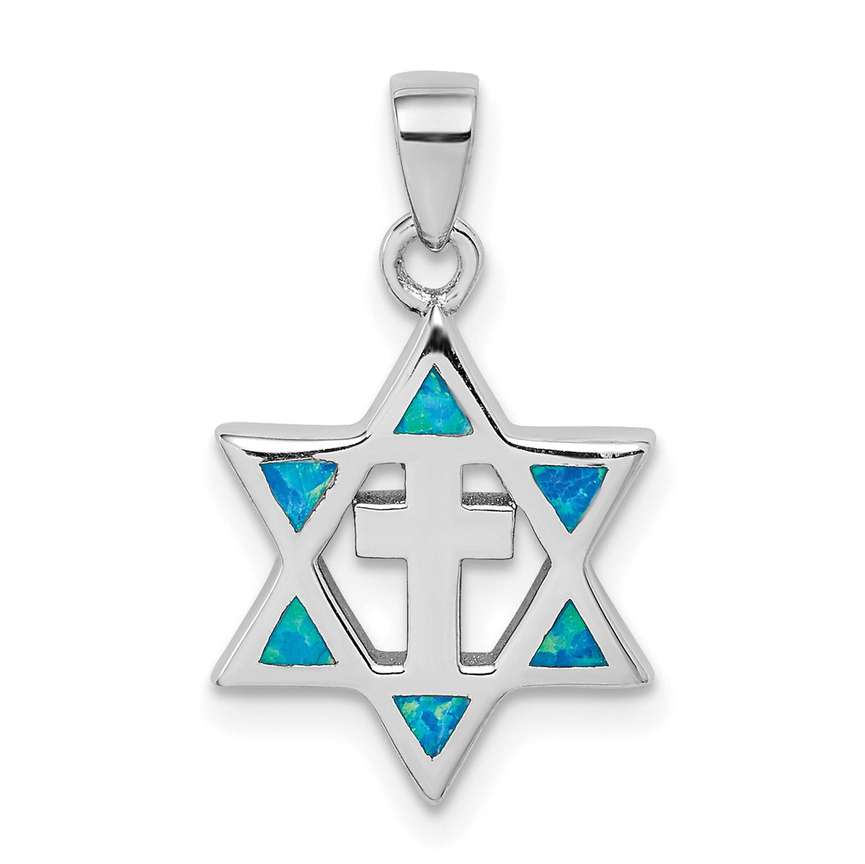 Sterling Silver Star of David Pendant with Blue Opal and Cross Cutout