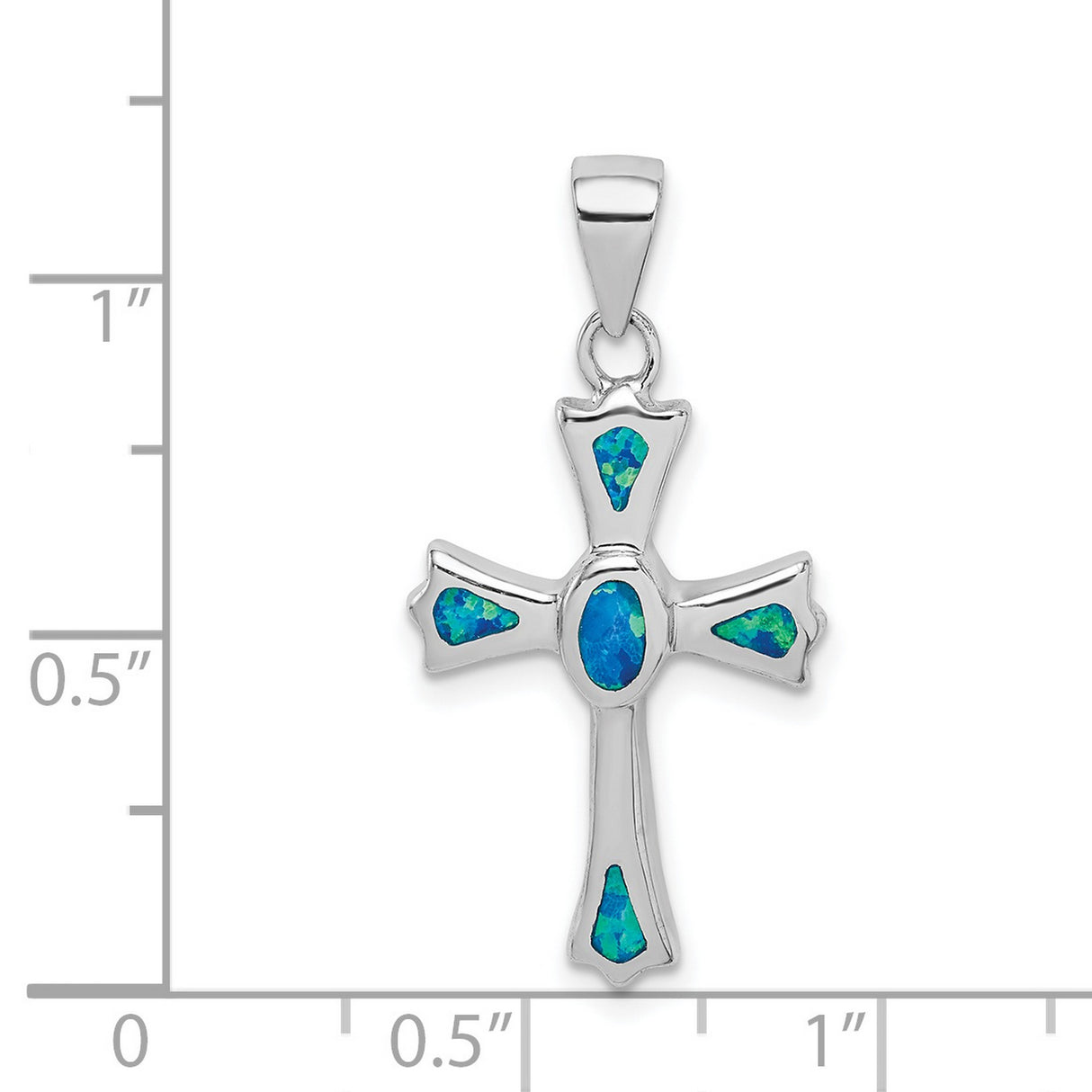 Sterling Silver Cross Pendant with Lab Created Blue Opal Center, Spiritual Charm for Men and Women