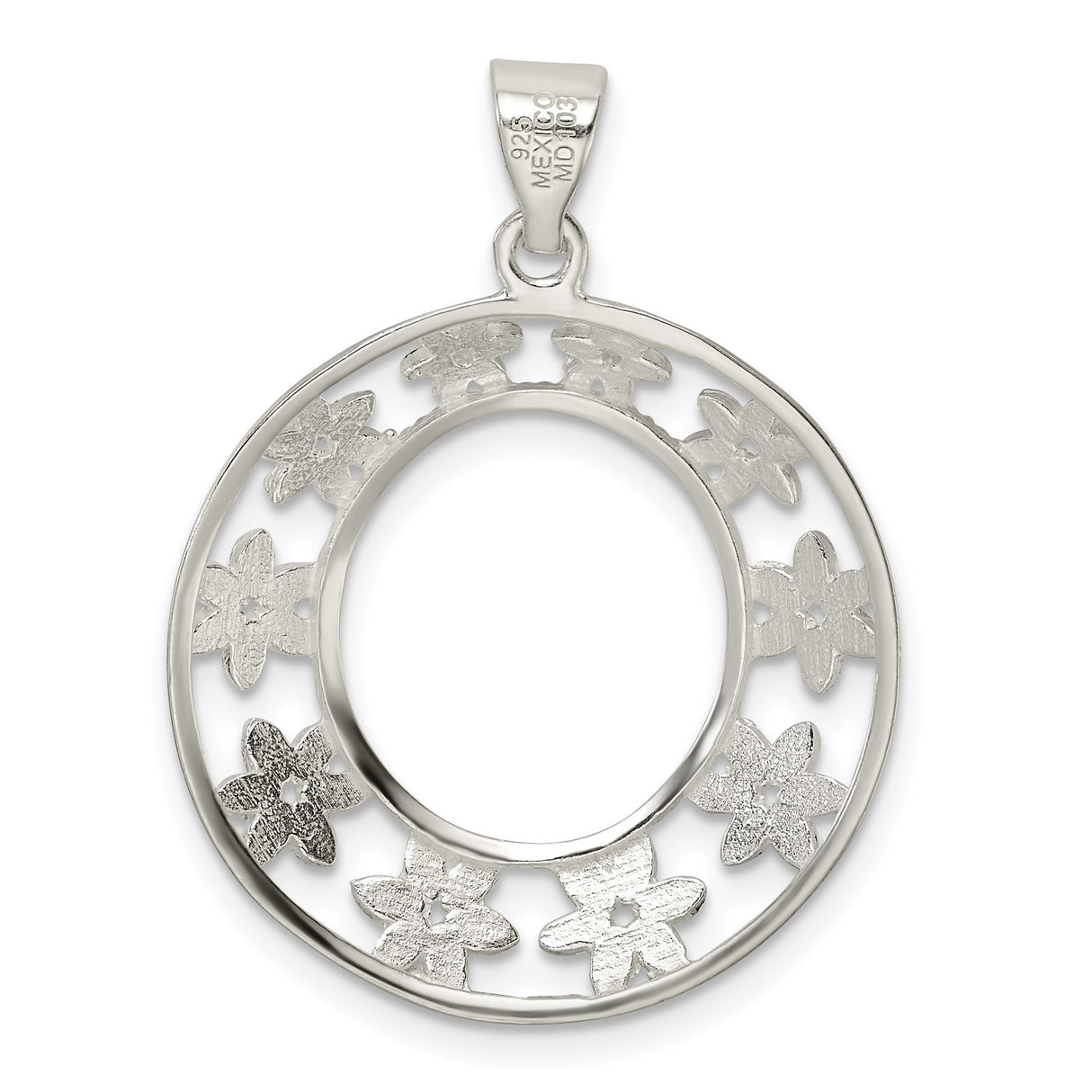 Sterling Silver Circle Pendant with Openwork Floral Design and Botanical Motifs for Women