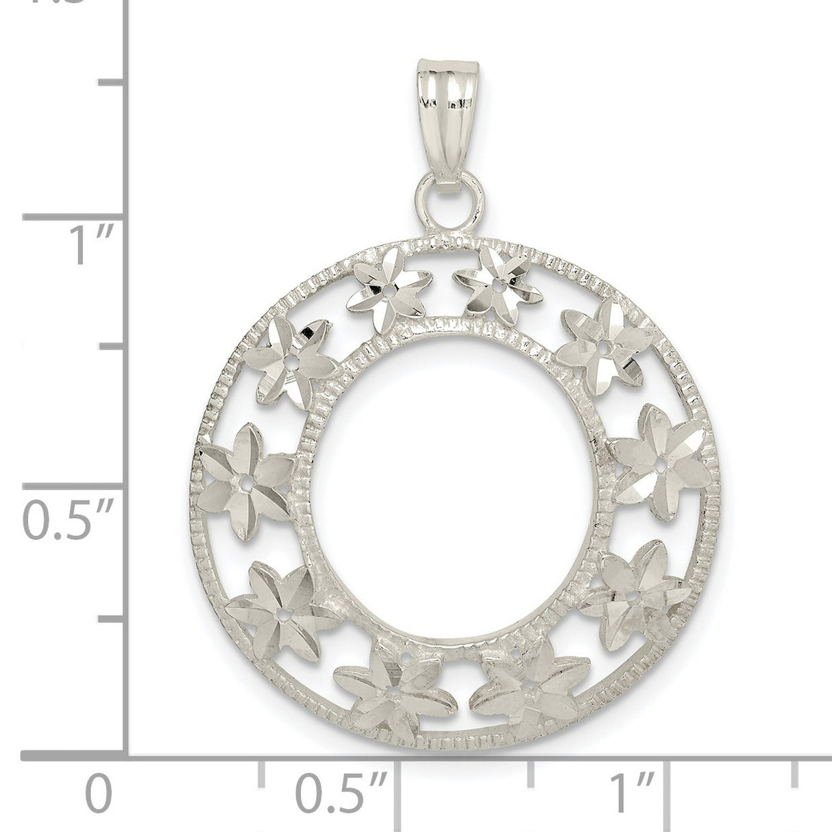 Sterling Silver Circle Pendant with Openwork Floral Design and Botanical Motifs for Women