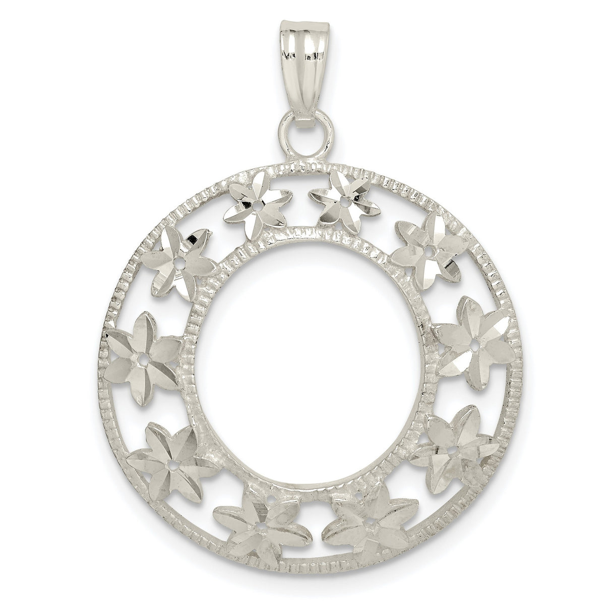 Sterling Silver Circle Pendant with Openwork Floral Design and Botanical Motifs for Women