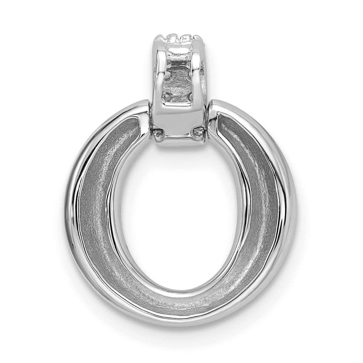 Sterling Silver Circular Pendant with Cubic Zirconia Bail, Polished Hoop Design