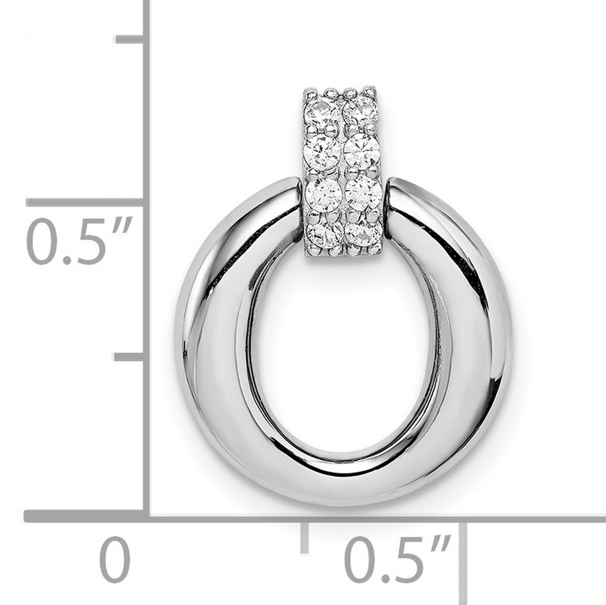 Sterling Silver Circular Pendant with Cubic Zirconia Bail, Polished Hoop Design