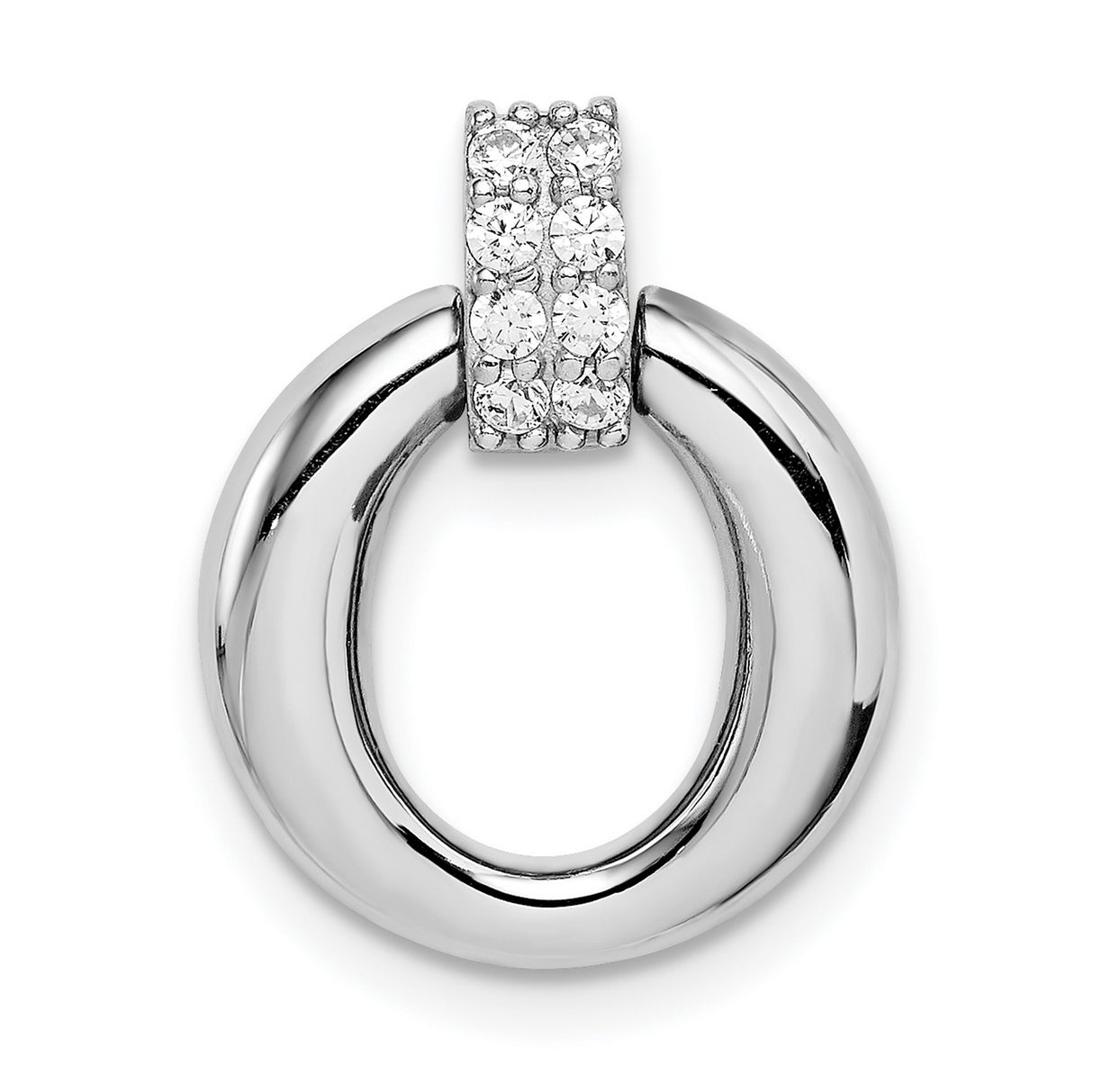 Sterling Silver Circular Pendant with Cubic Zirconia Bail, Polished Hoop Design