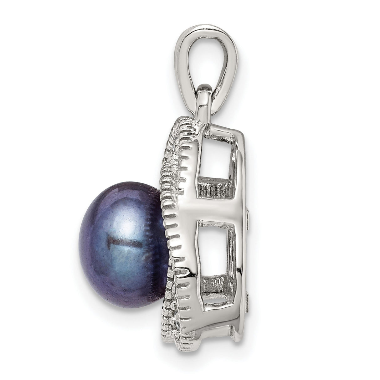 Sterling Silver Pendant with Dark Blue Cultured Pearl and White Topaz Accents