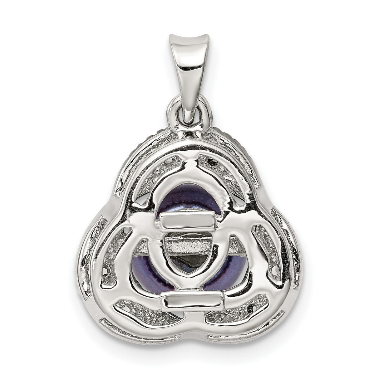 Sterling Silver Pendant with Dark Blue Cultured Pearl and White Topaz Accents