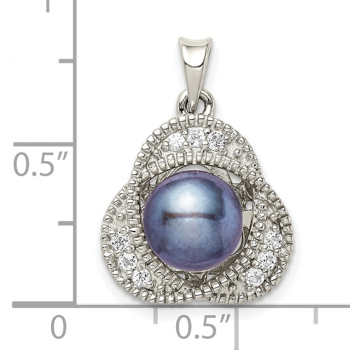 Sterling Silver Pendant with Dark Blue Cultured Pearl and White Topaz Accents