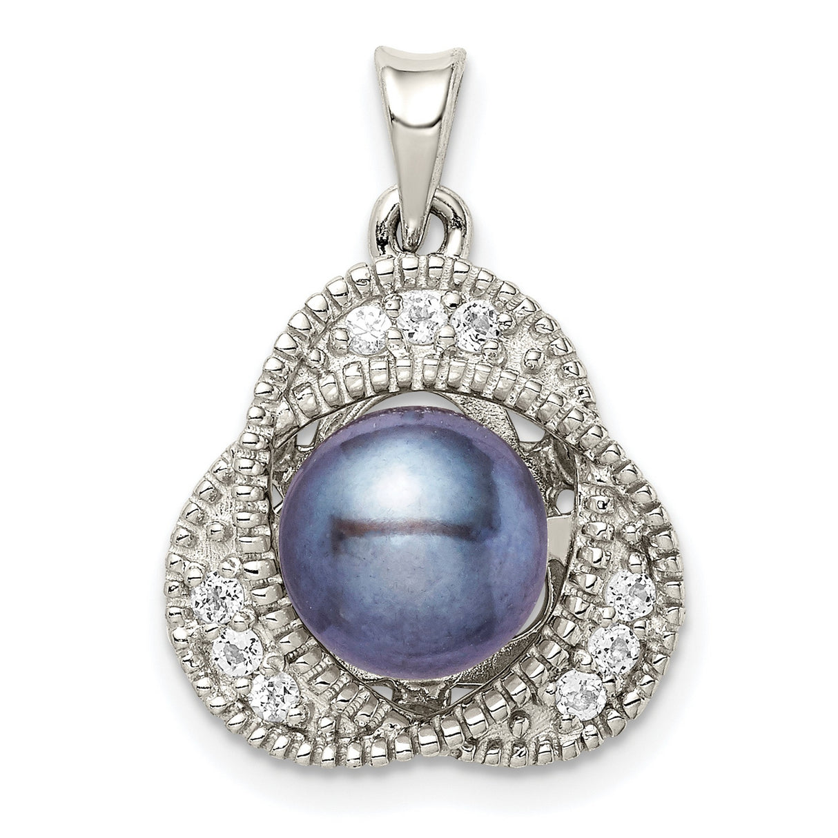 Sterling Silver Pendant with Dark Blue Cultured Pearl and White Topaz Accents