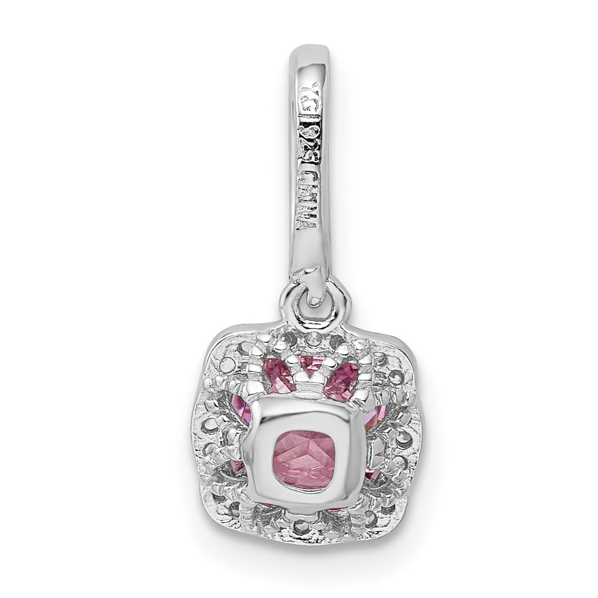Sterling Silver Pendant with Cushion Cut Pink Gemstone and Cubic Zirconia Halo