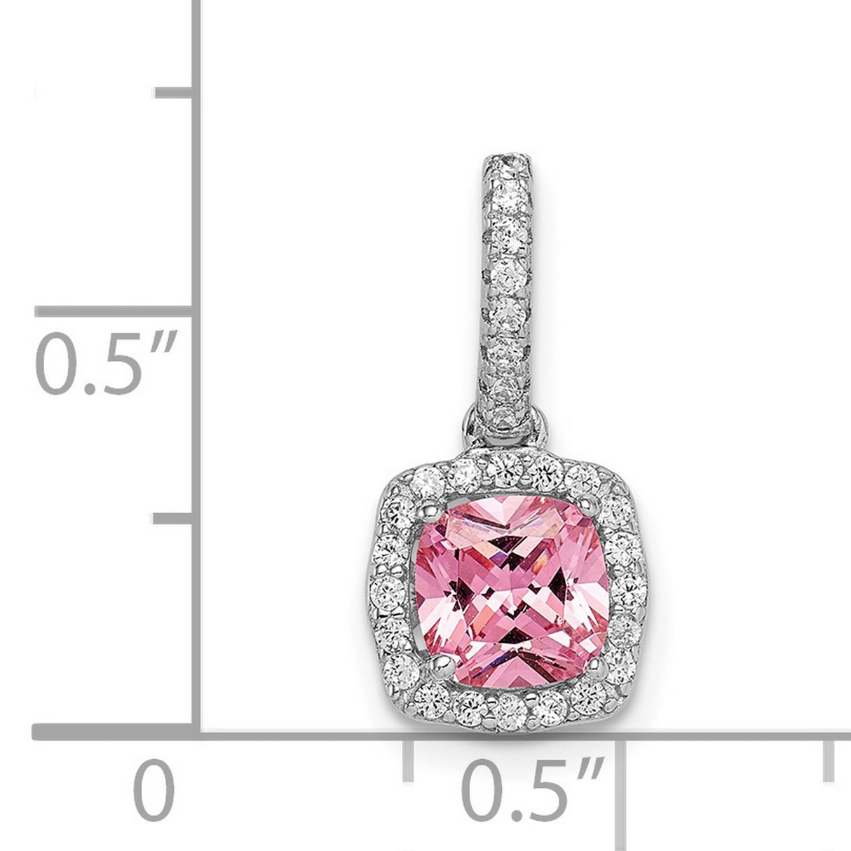 Sterling Silver Pendant with Cushion Cut Pink Gemstone and Cubic Zirconia Halo
