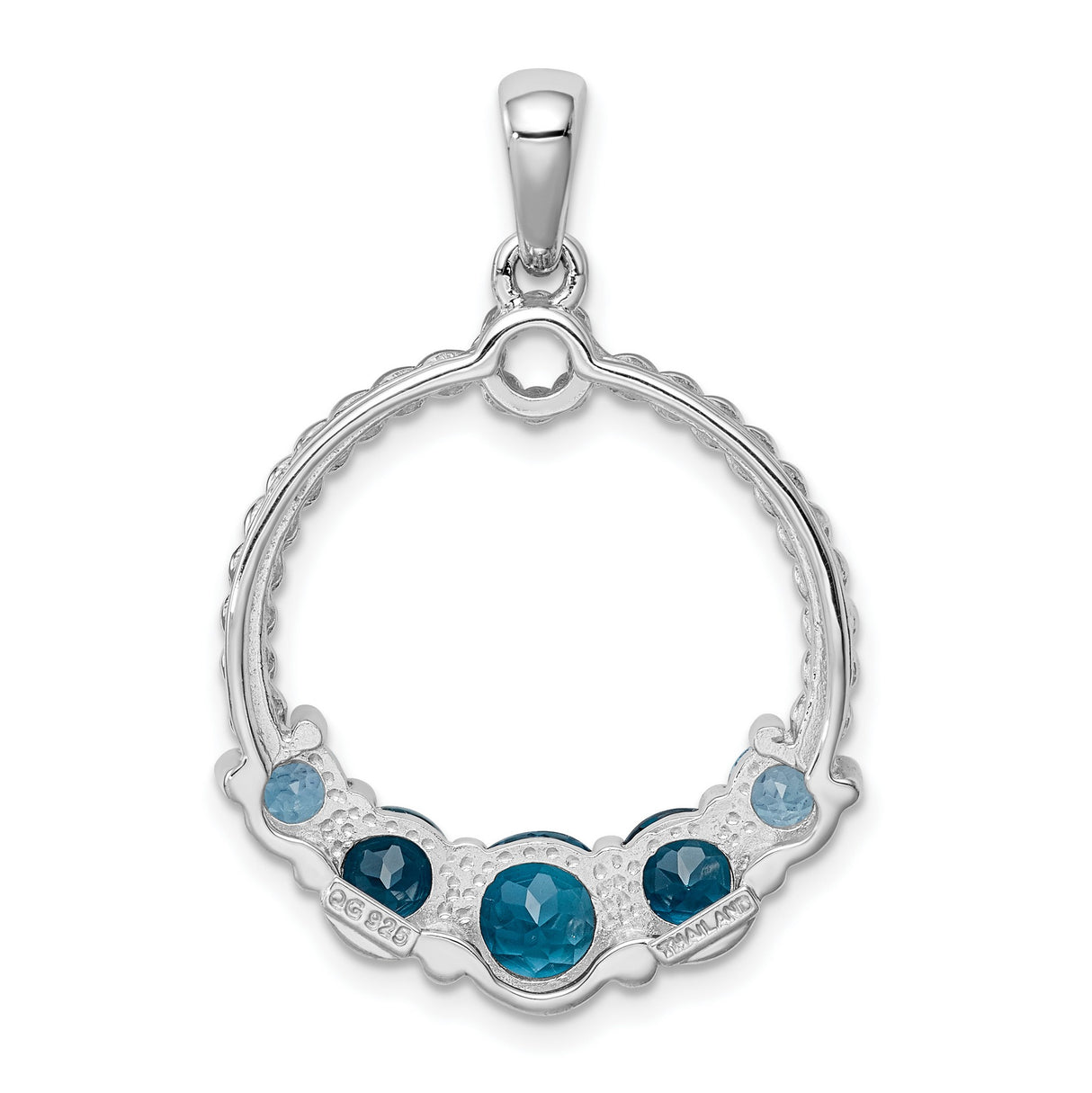 Sterling Silver Circle Pendant with London Blue Topaz, Twisted Rope Design for Women